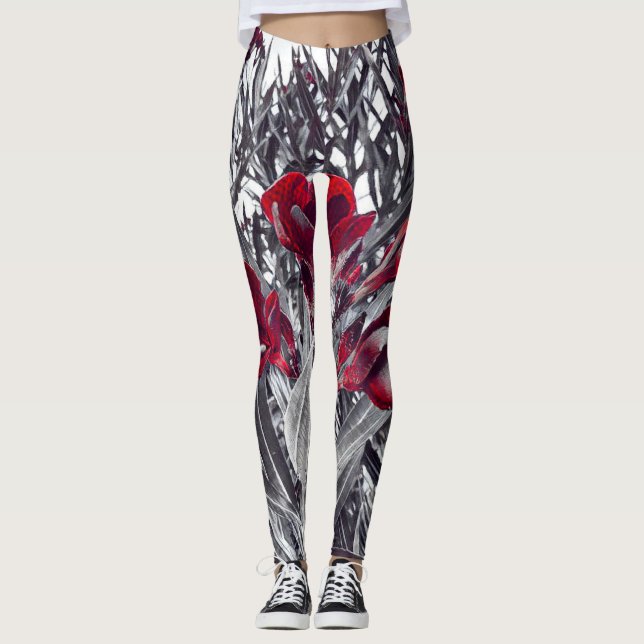 Callas cramoisies et leggings à impression de feui (Devant)