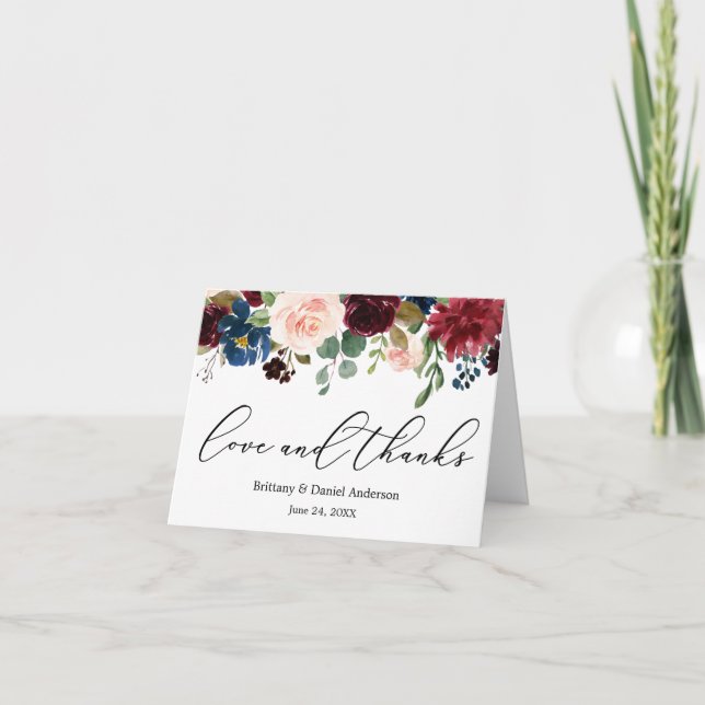 Calligraphie Aimer Merci Burgundy Blue Floral Note (Devant)