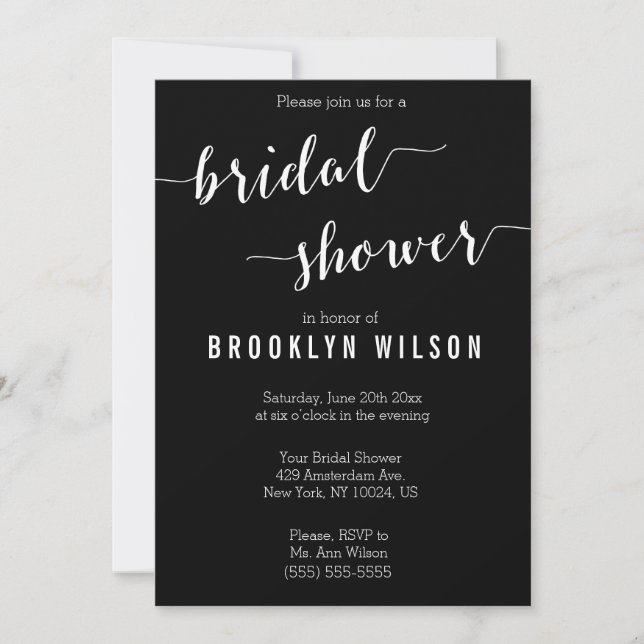 Calligraphie Black Bridal Show Invitation (Devant)