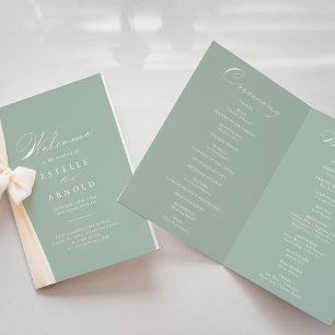 Calligraphie blanche verte Programme de mariage pl