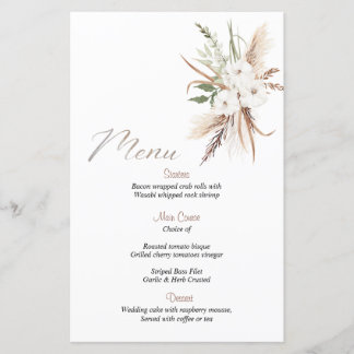 Calligraphie Boho fleur beige menu mariage du