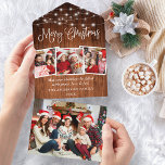 Calligraphie Bois 4 Photo Tout en une carte de Noë<br><div class="desc">Calligraphie moderne Script 4 Photo Joyeux Noël All In One Card - Rustique Pays Lumières en bois et cordes</div>