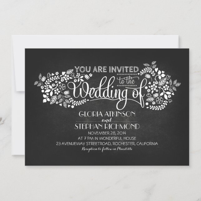 calligraphie chalkboard invitations de mariage (Devant)