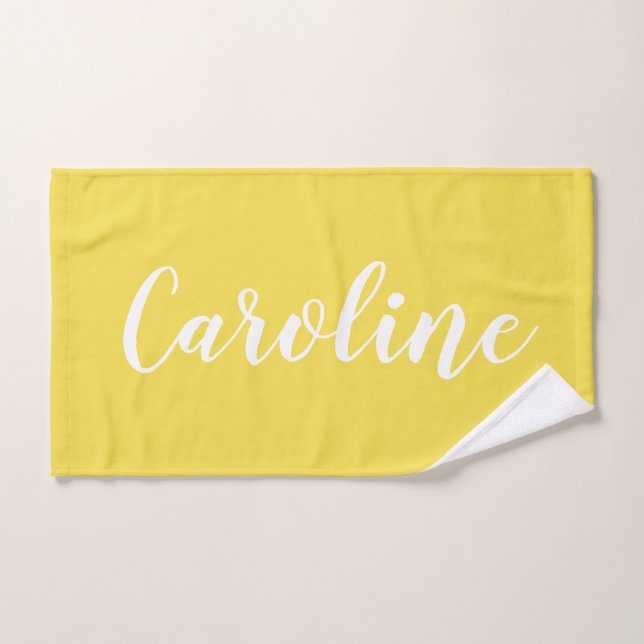 Calligraphie Chic Personnalisée Nom Été Jaune (Serviette à main)