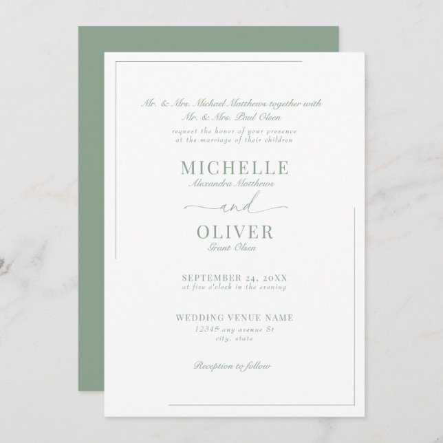 Calligraphie Classique Moderne Mariage invitations (Devant / Derrière)