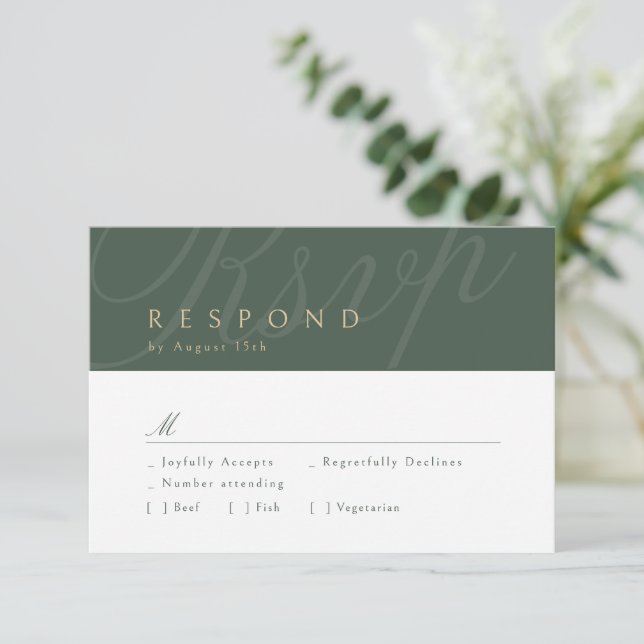Calligraphie classique Vert & Or Mariage RSVP (Debout devant)