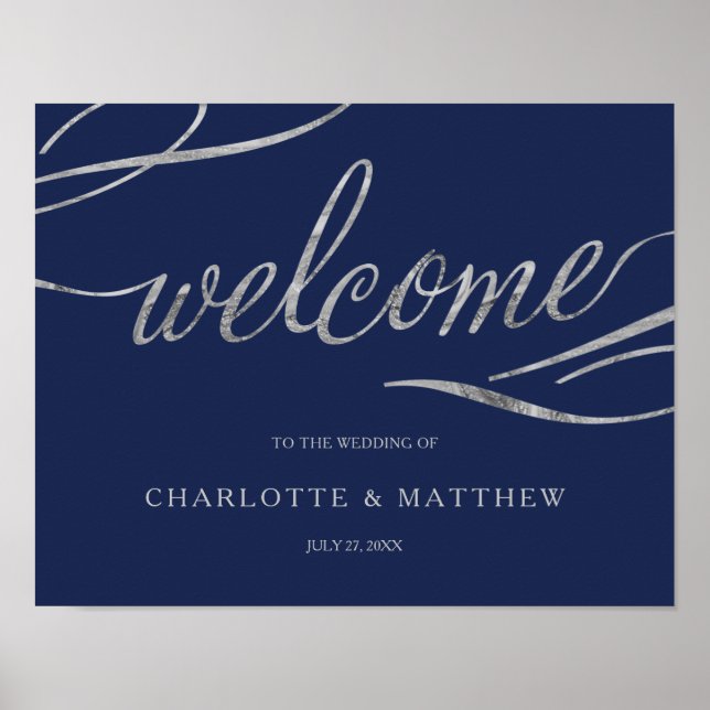 Calligraphie d'argent | Poster du Mariage bleu mar (Devant)