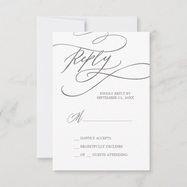 Calligraphie d'argent romantique Carte RSVP simple (Devant)