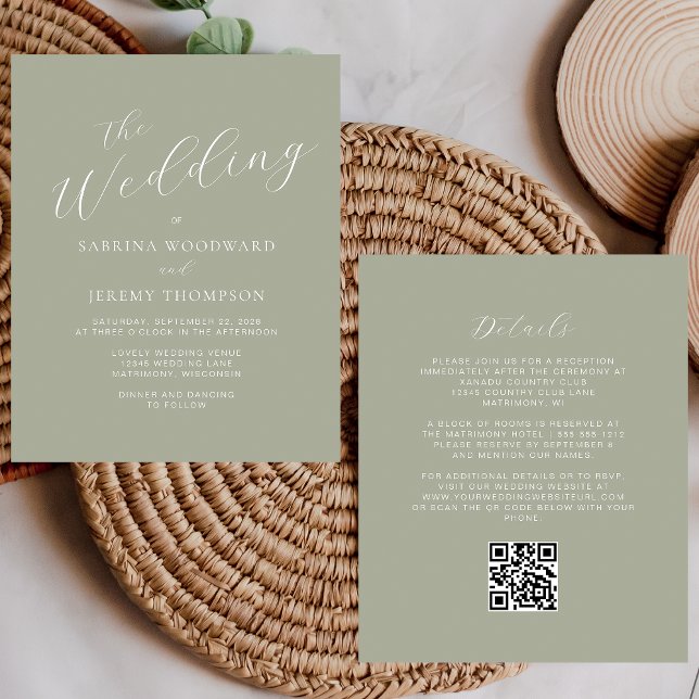 Calligraphie de Budget Code QR Vert Sauge Mariage (Créateur téléchargé)