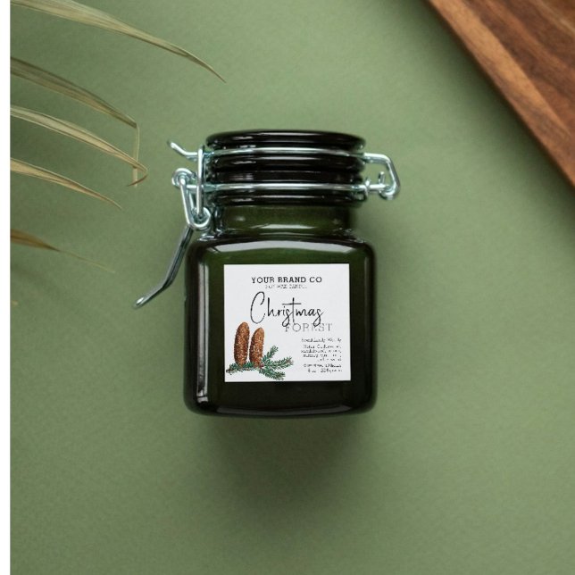 Calligraphie de pin de Noël Étiquette de bougie (Christmas Holiday Pine Calligraphy Candle Label)