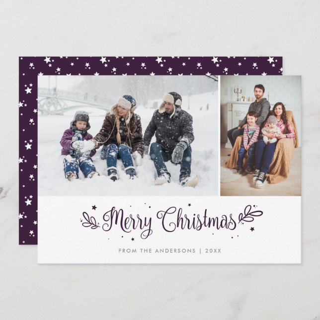 Calligraphie des étoiles violet Cartes photos de N (Devant / Derrière)