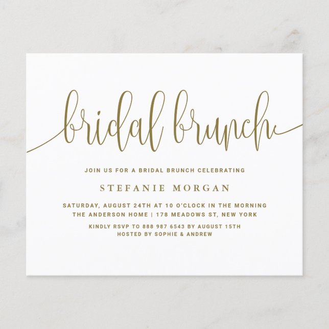 Calligraphie d'or Invitation de Brunch nuptial (Devant)