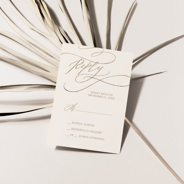 Calligraphie d'or romantique | Carte RSVP ivoire s (Créateur téléchargé)