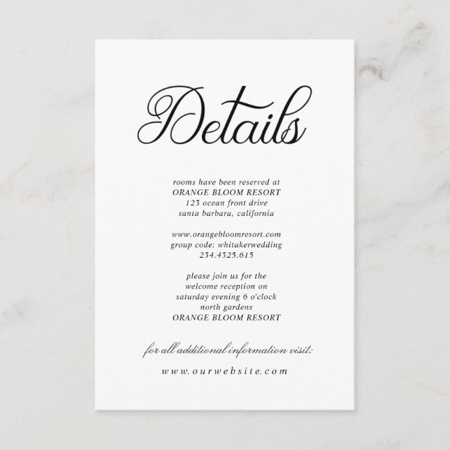 Calligraphie Élégante ⎥ Carte de Détails (Devant)