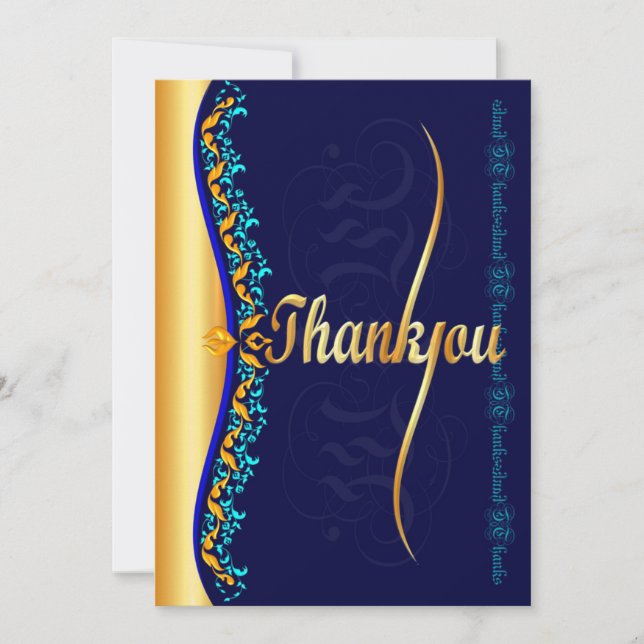 Calligraphie élégante en or et bleu Merci (Devant)