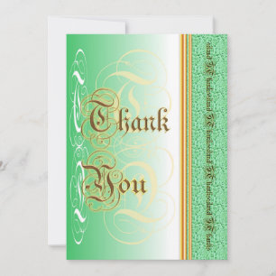 Calligraphie élégante en vert et or merci