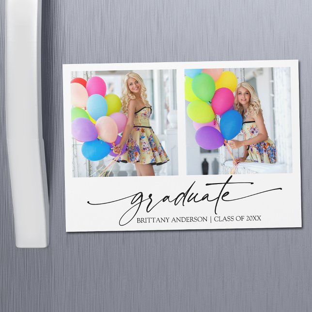 Calligraphie Encre 2 Photo Graduation Magnet Card (Customize to change your personalized text size or text style.)