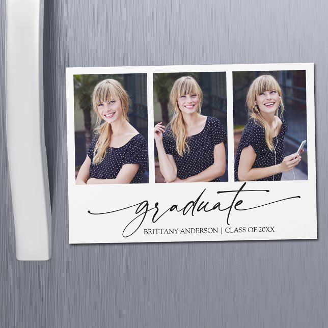 Calligraphie Encre 3 Photo Graduation Magnet Card (Customize to change your personalized text size or text style.)