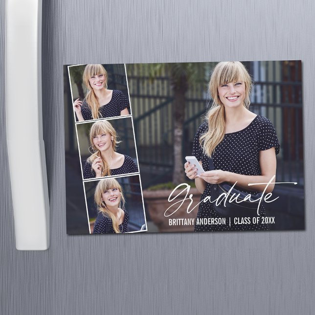 Calligraphie Encre 4 Photo Graduation Magnet Card (Customize to change your personalized text size or text style.)