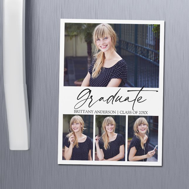 Calligraphie Encre Graduation 4 Photo Magnet Card (Customize to change your personalized text size or text style.)
