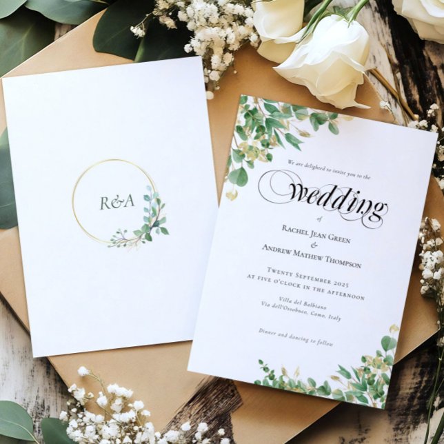 Calligraphie Eucalyptus Gold Monogram Mariage (Créateur téléchargé)