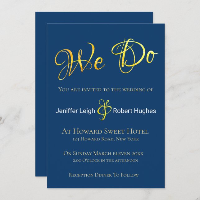 Calligraphie Faux Gold Foil Faire-part de mariage (Devant / Derrière)