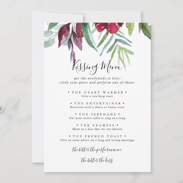 Calligraphie Floral Mariage Kissing Menu Carte de  (Devant)