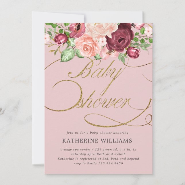 calligraphie florale baby shower or invitation (Devant)
