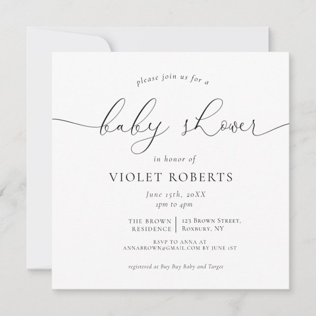 Calligraphie Genre Neutre Baby shower Invitation (Devant)