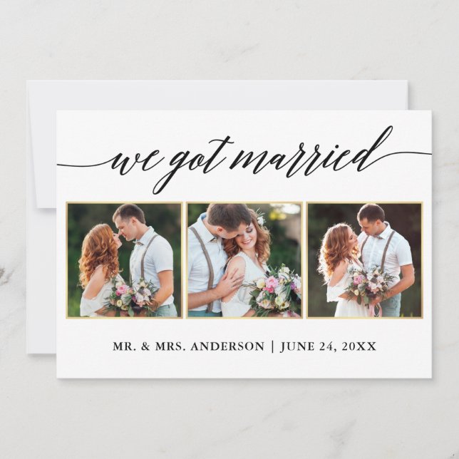 Calligraphie Gold 3 Mariage photo Faire-part Card (Devant)