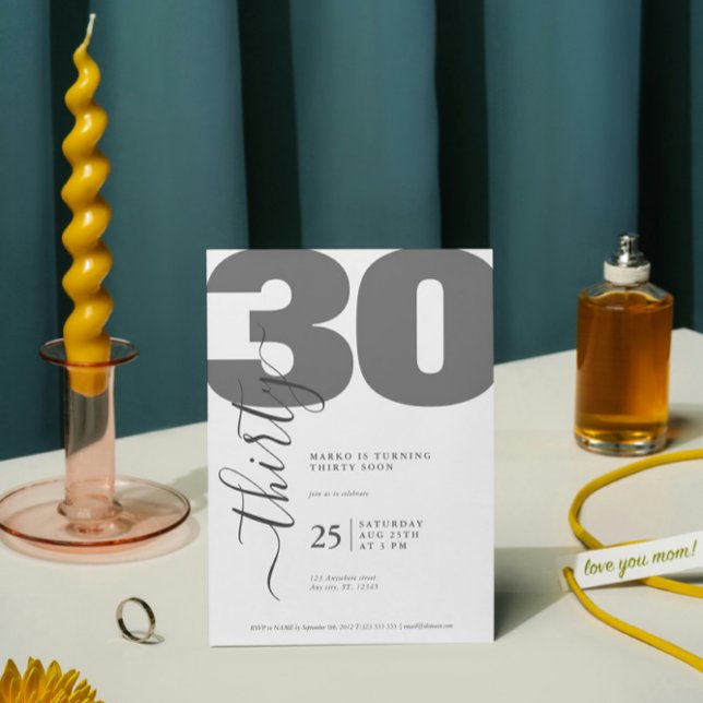 Calligraphie gris minimaliste Invitations d'annive (Créateur téléchargé)