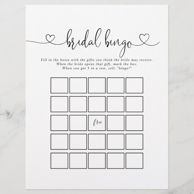 Calligraphie Lot Script Bridal Bingo Jeu (Devant)