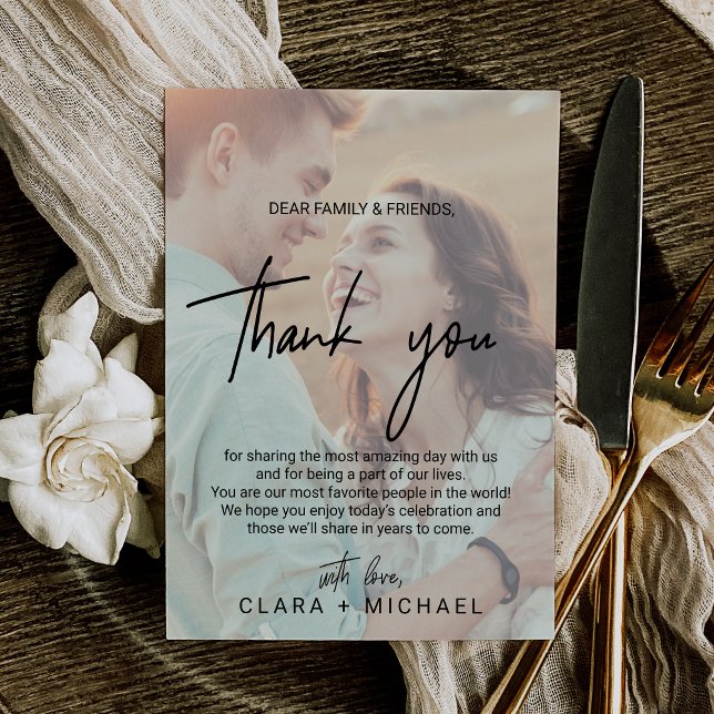 Calligraphie lunaire | Carte de remerciements phot (Whimsical Calligraphy | Faded Photo Thank You Card)