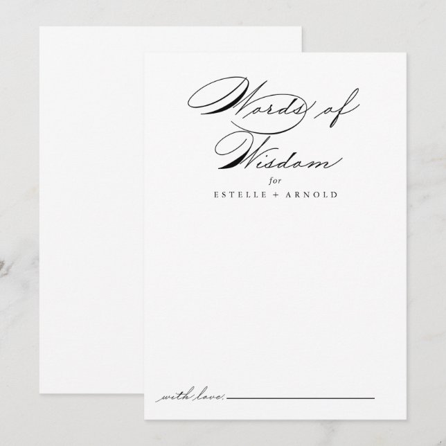 Calligraphie Mariage Mots de sagesse carte de cons (Devant / Derrière)