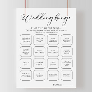 Calligraphie Mariage noir et blanc Jeu de Bingo