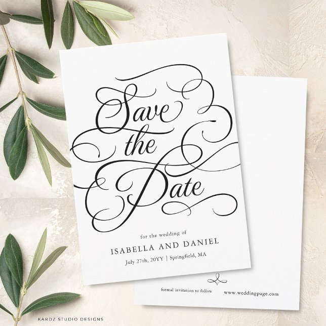 Calligraphie minimale moderne pour faire-part de m (The front and back of the invitation shown in a 5x7-inch size. Choose size, paper, and corner style.)