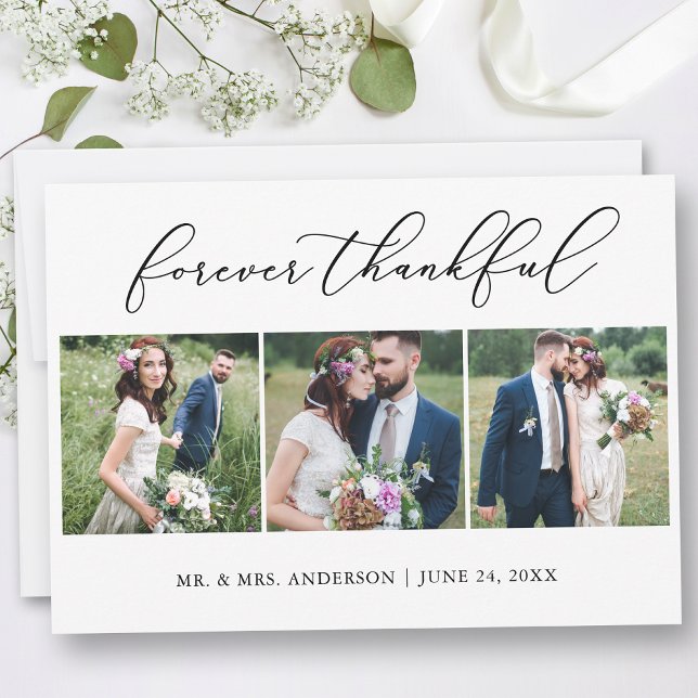 Calligraphie minimaliste Merci 3 Photos Mariage (Customize to add text or more photos to back of card.)