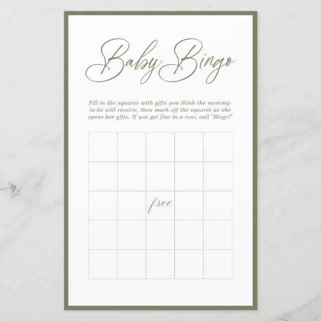 Calligraphie minimaliste moderne | Bingo bébé (Devant)