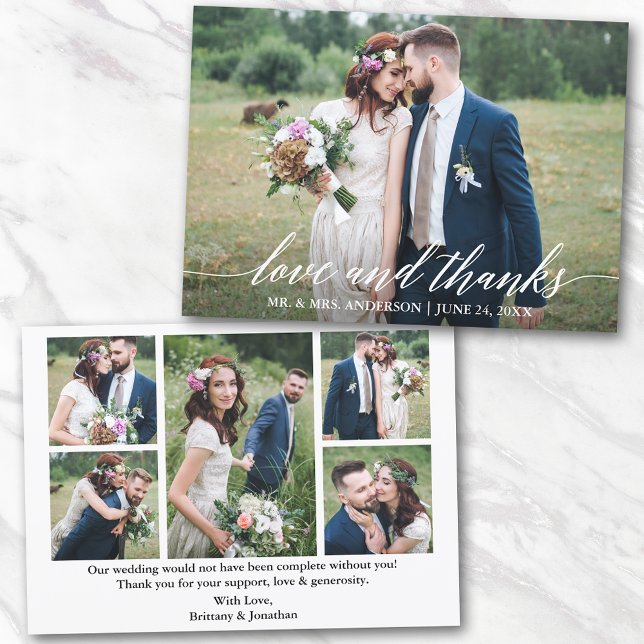 Calligraphie moderne Amour Mariage Merci 6 Photos (Customize to change your personalized text size or text style.)