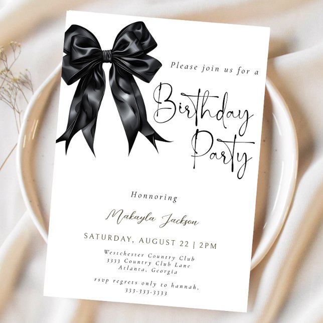 Calligraphie moderne Black Bow Invitation Annivers (Créateur téléchargé)