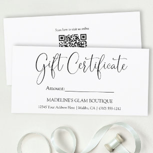 Calligraphie moderne Business QR Certificat cadeau