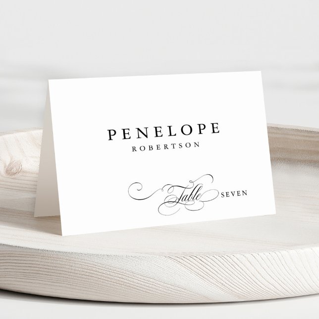 Calligraphie moderne intemporelle Nom d'hôte Carte (Modern minimalist black and white calligraphy wedding guest name place card)