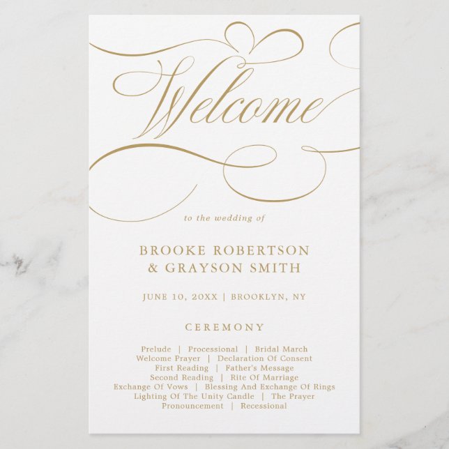 Calligraphie moderne programme de mariage d'or int (Devant)