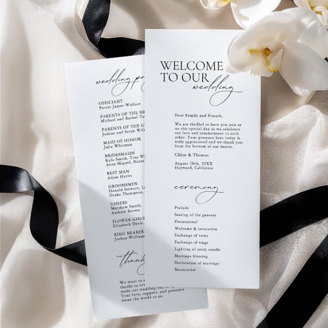 Calligraphie Moderne Simple Programme de Mariage B (Simple Modern Calligraphy White Wedding Program)