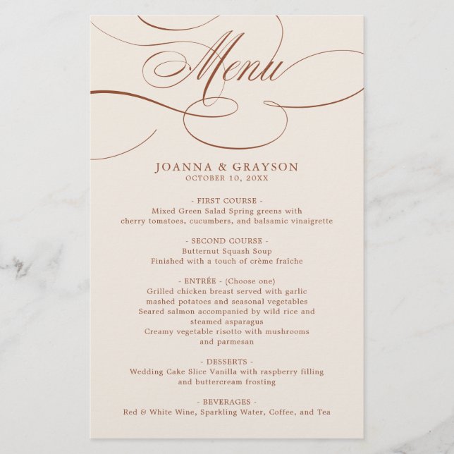Calligraphie moderne Terracotta boho Menu mariage (Devant)