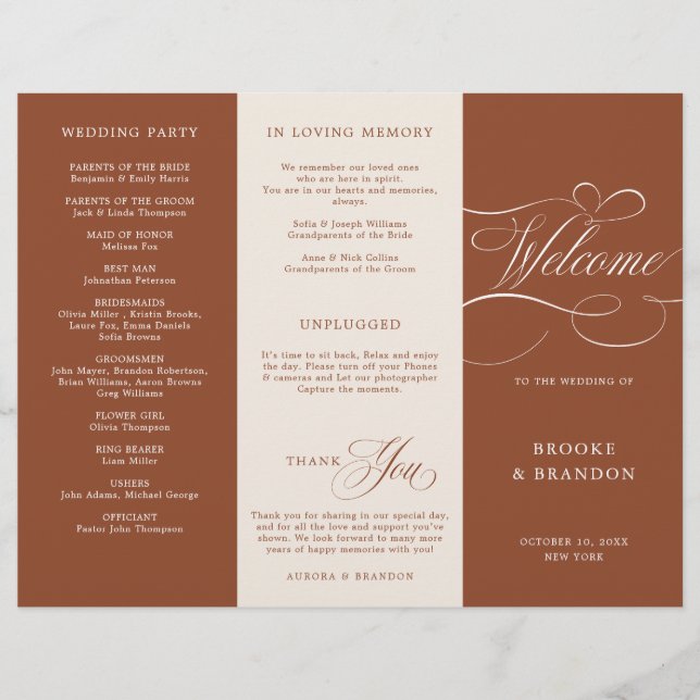 Calligraphie moderne Terracotta Boho Wedding Progr (Devant)