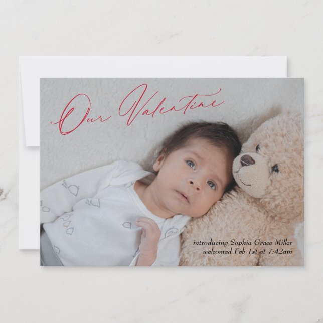 Calligraphie moderne Valentine Faire-part de naiss (Devant)