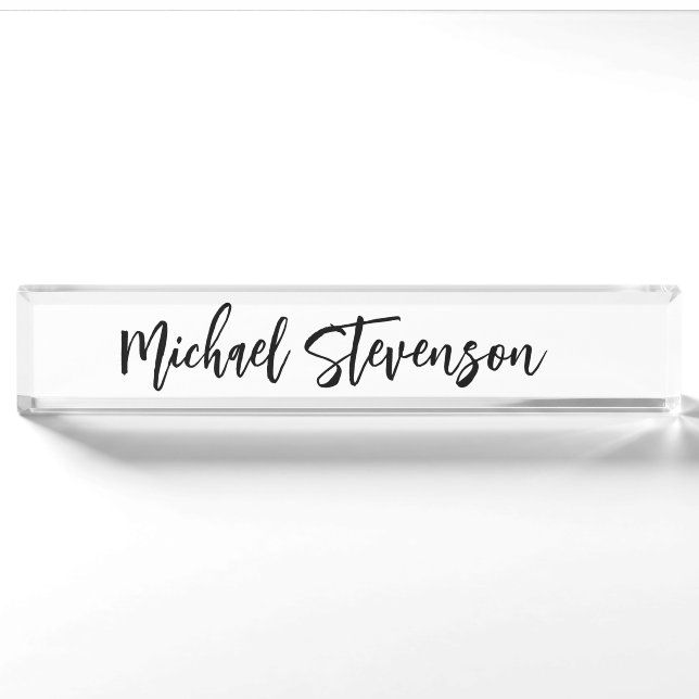 Calligraphie Noir Blanc Personnalisé Plaque Modern (Devant)