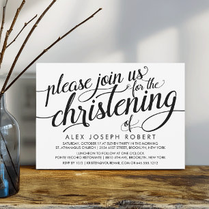 Calligraphie noir et blanc Invitation Christening