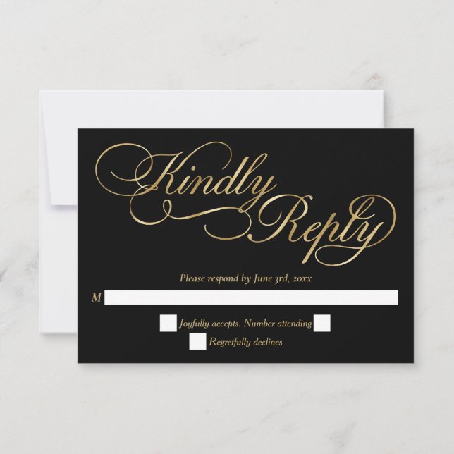Calligraphie noir et or Foil Mariage formel RSVP (Devant)